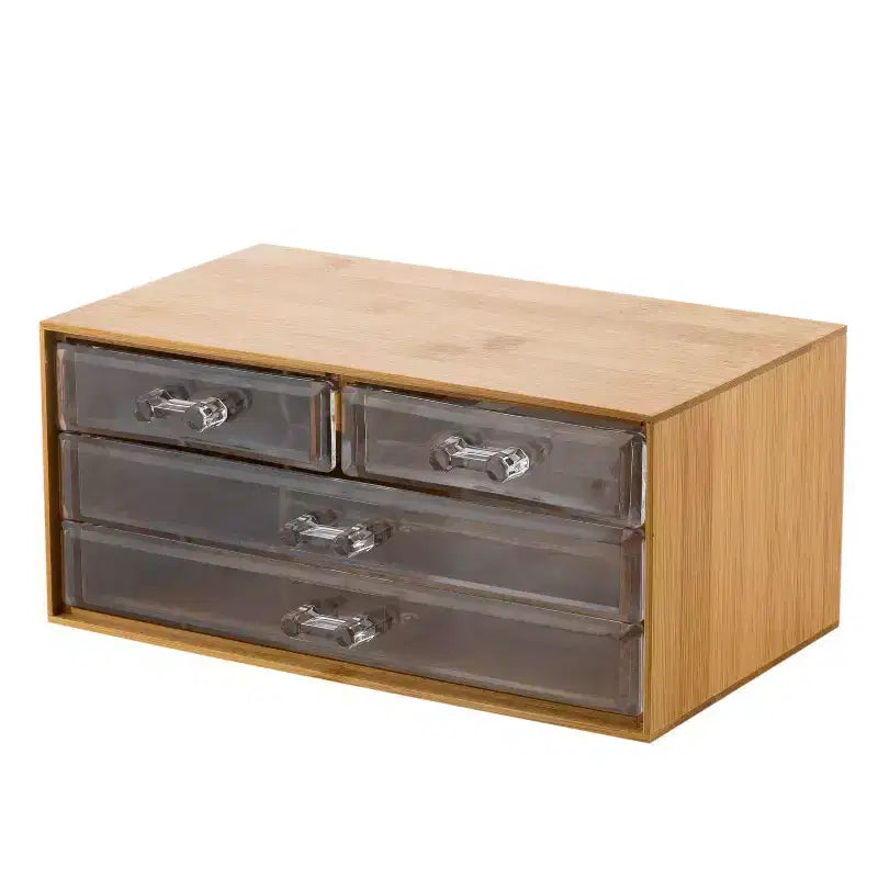 3 Tier 4 Drawer Bamboo Cosmetic Organizer