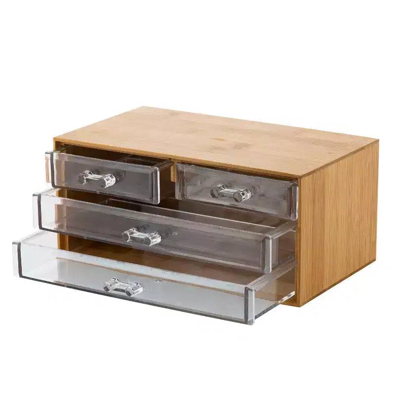 3 Tier 4 Drawer Bamboo Cosmetic Organizer