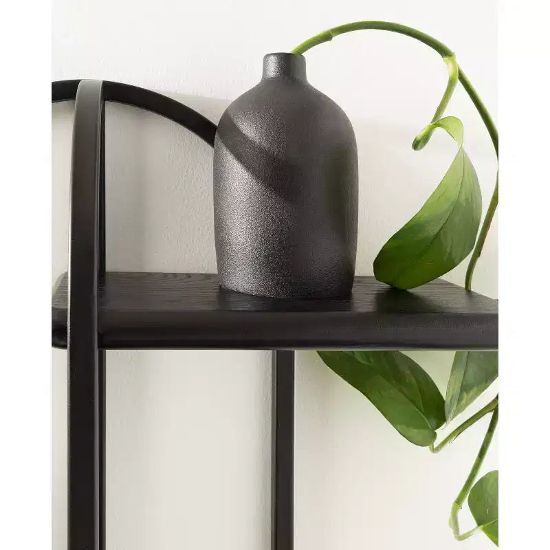 Black and White Decorative Shelf: Modern-style wall-mounted storage rack, three-tier design.
