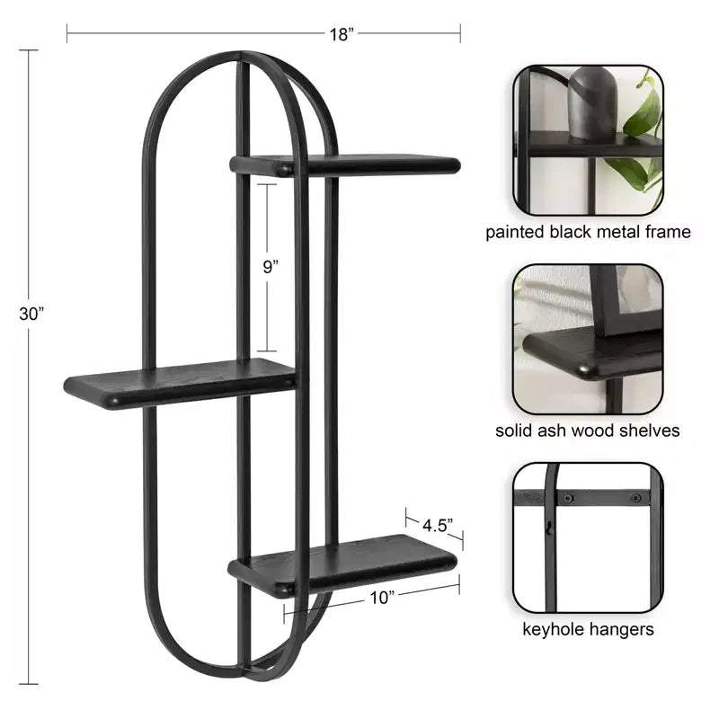 Black and White Decorative Shelf: Modern-style wall-mounted storage rack, three-tier design.