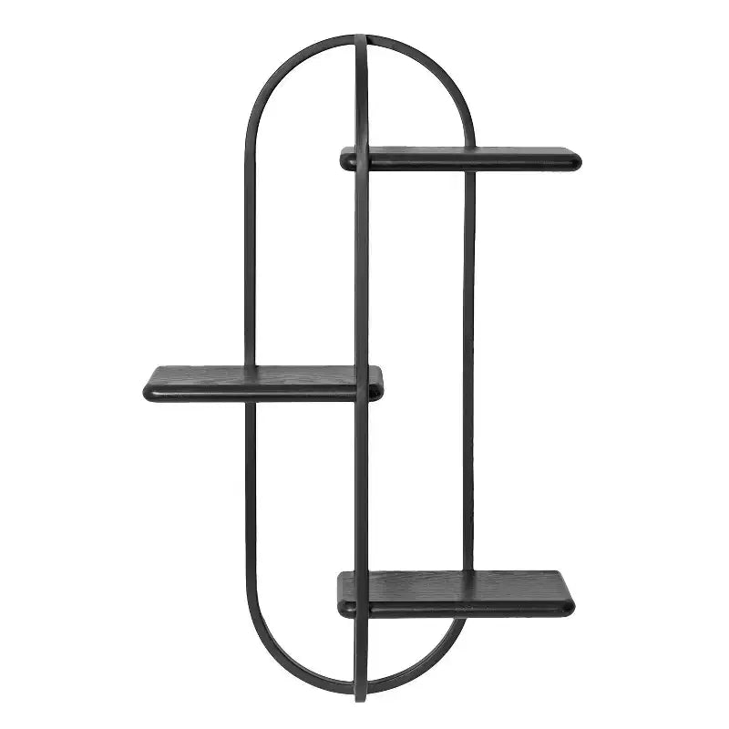 Black and White Decorative Shelf: Modern-style wall-mounted storage rack, three-tier design.