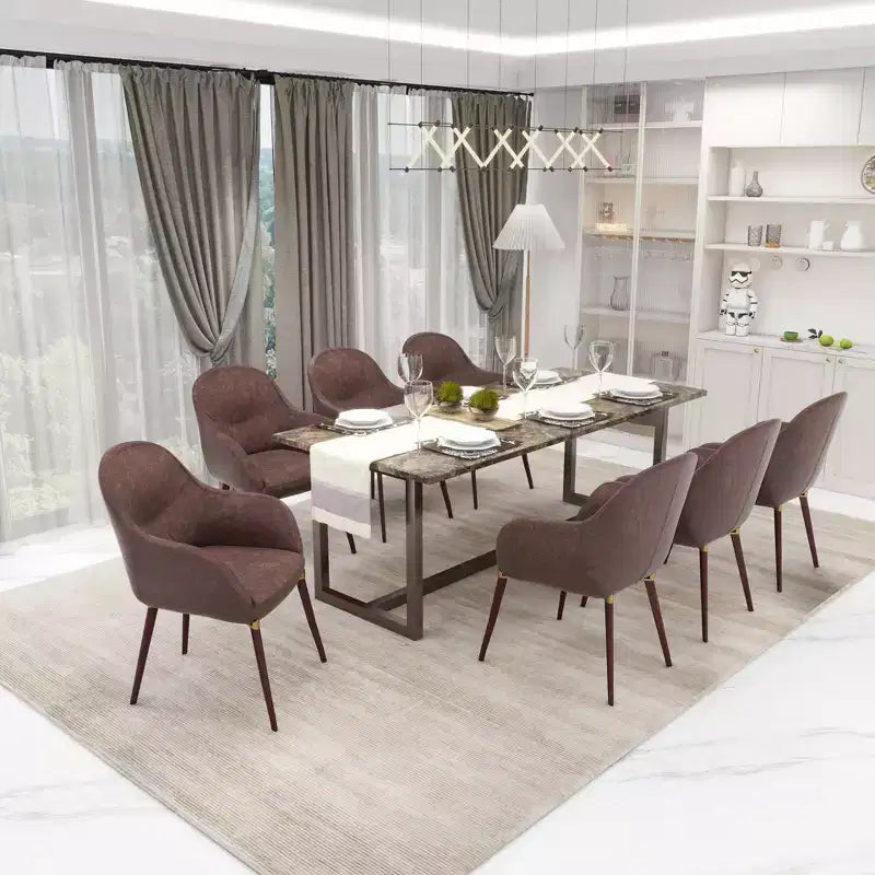 LeisureMod Elias Dining Chairs Set of 2 Upholstered Leather Or Velvet Seats with Powder-Coated Legs, Modern Kitchen, Dining Room, Cafe Seating