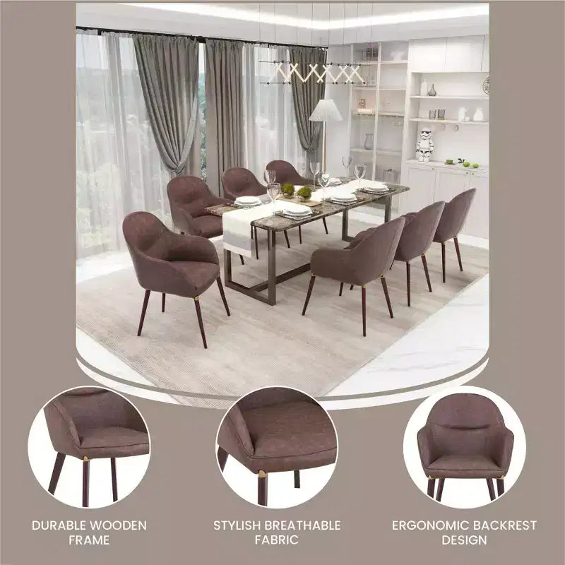 LeisureMod Elias Dining Chairs Set of 2 Upholstered Leather Or Velvet Seats with Powder-Coated Legs, Modern Kitchen, Dining Room, Cafe Seating