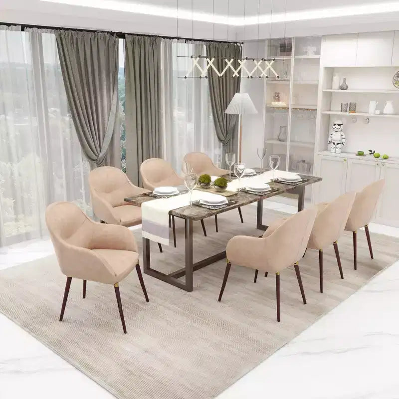 LeisureMod Elias Dining Chairs Set of 2 Upholstered Leather Or Velvet Seats with Powder-Coated Legs, Modern Kitchen, Dining Room, Cafe Seating