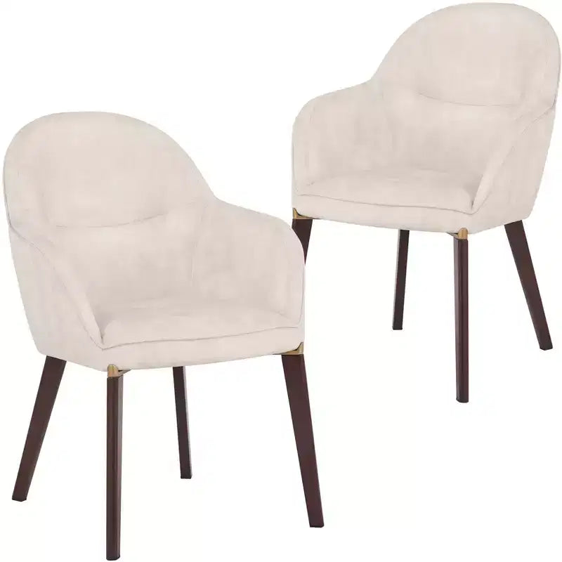 LeisureMod Elias Dining Chairs Set of 2  Upholstered Leather Or Velvet Seats with Powder-Coated Legs, Modern Kitchen, Dining Room, Cafe Seating