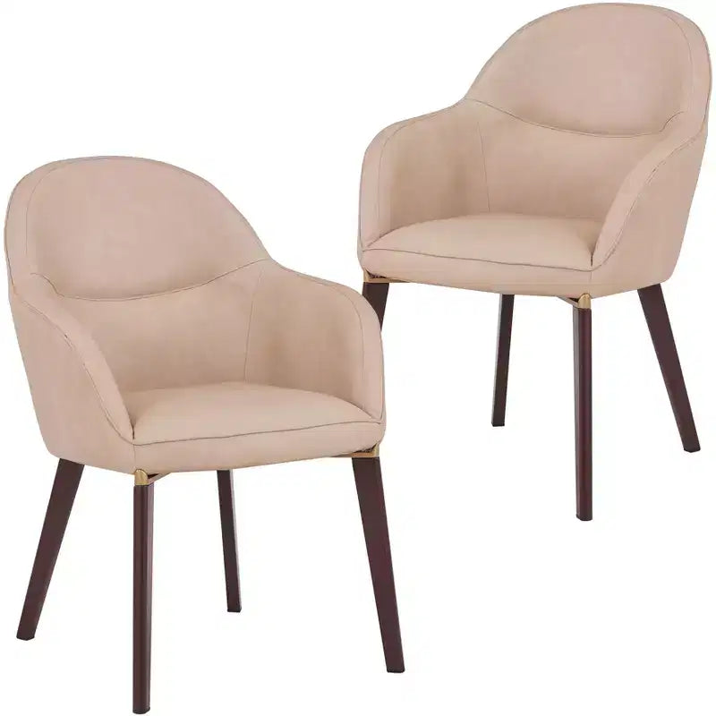 LeisureMod Elias Dining Chairs Set of 2 Upholstered Leather Or Velvet Seats with Powder-Coated Legs, Modern Kitchen, Dining Room, Cafe Seating