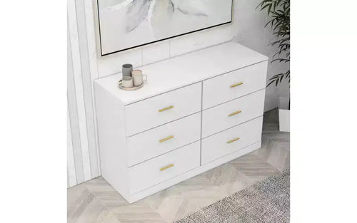 6 Drawer Double Dresser Wood Clothing Organizer Engineered Wood Dresser With Sturdy Legs For Living Room Hallway Nursery Bedroom, White