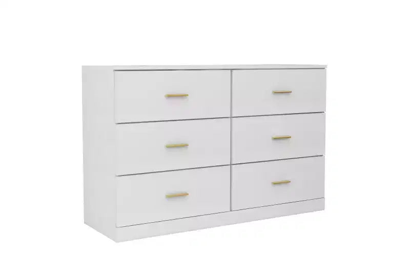 6 Drawer Double Dresser Wood Clothing Organizer Engineered Wood Dresser With Sturdy Legs For Living Room Hallway Nursery Bedroom, White