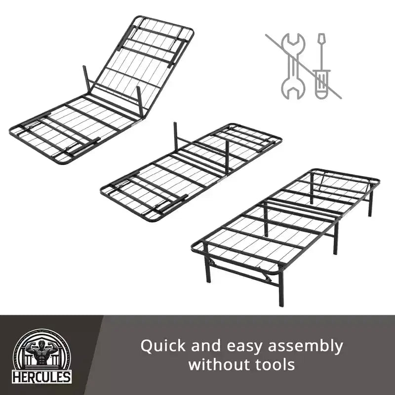 Folding Metal Bed Frame, 14 Inch Platform Mattress Foundation, King