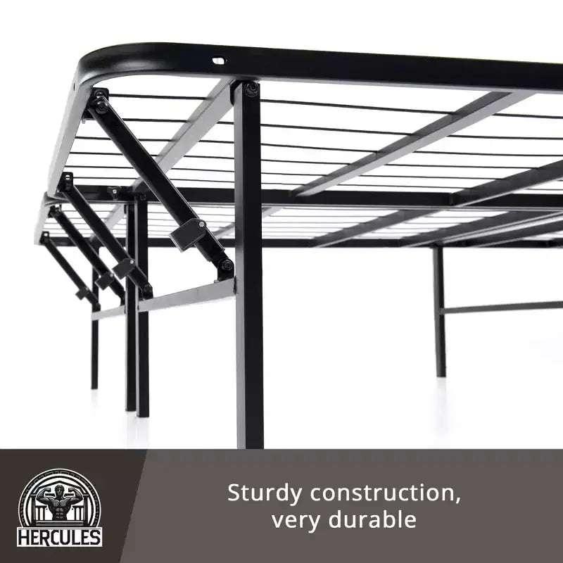 Folding Metal Bed Frame, 14 Inch Platform Mattress Foundation, King