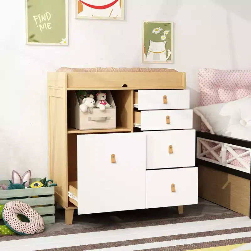 Baby Changing Table Storage Cabinet With leather Pulls Large Worktop Four Drawers Rich Storage Space Practical and Safe