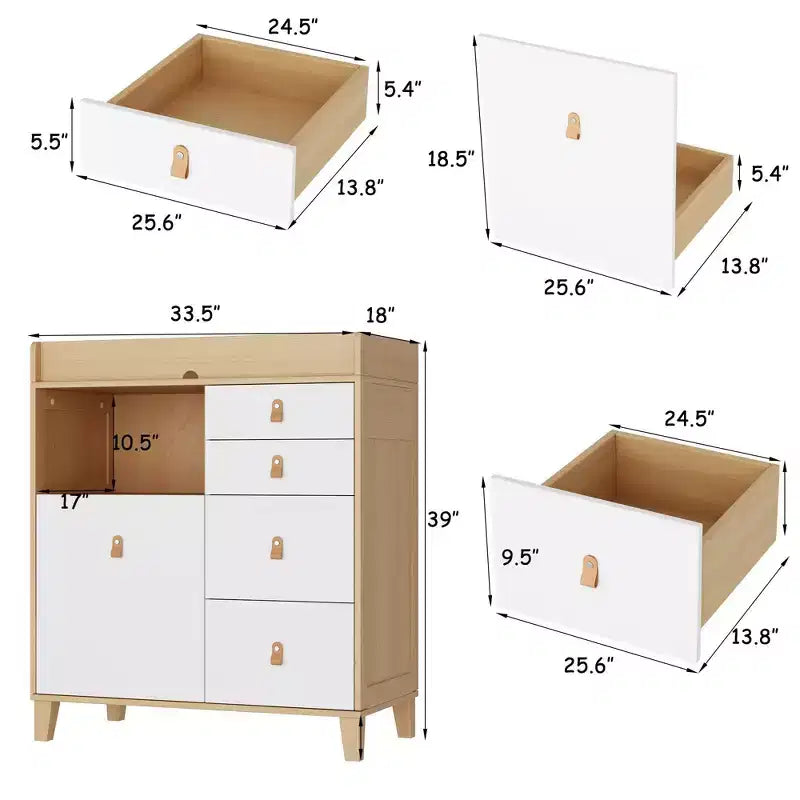Baby Changing Table Storage Cabinet With leather Pulls Large Worktop Four Drawers Rich Storage Space Practical and Safe