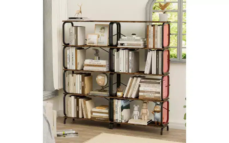 5 Tier 63H Large Book Shelf with Metal Frame, Home Office Open Bookshelf