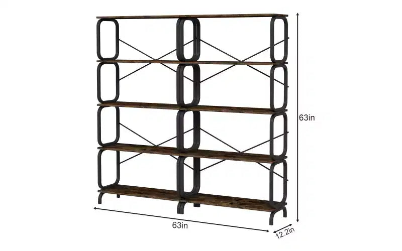 5 Tier 63H Large Book Shelf with Metal Frame, Home Office Open Bookshelf
