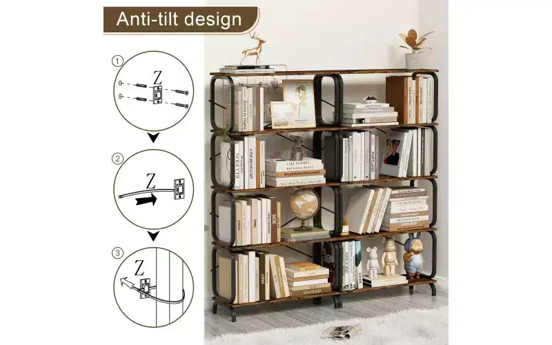 5 Tier 63H Large Book Shelf with Metal Frame, Home Office Open Bookshelf