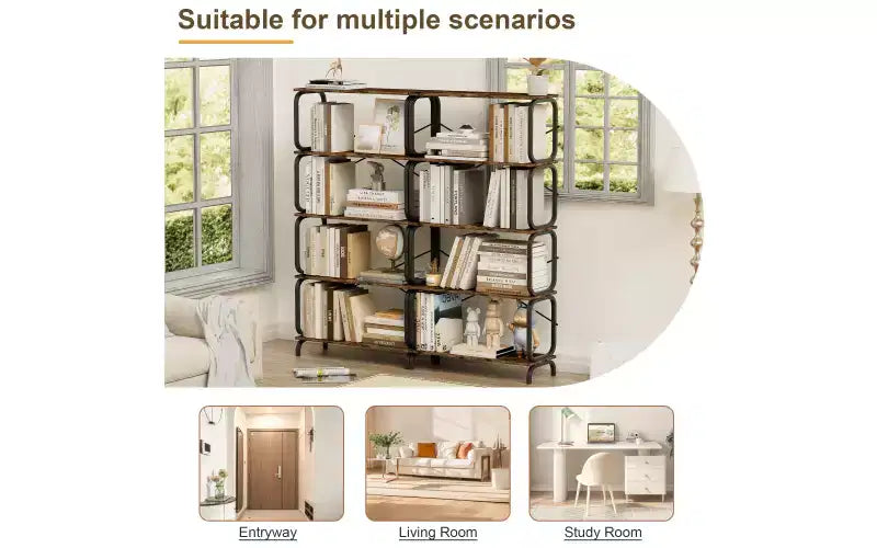 5 Tier 63H Large Book Shelf with Metal Frame, Home Office Open Bookshelf