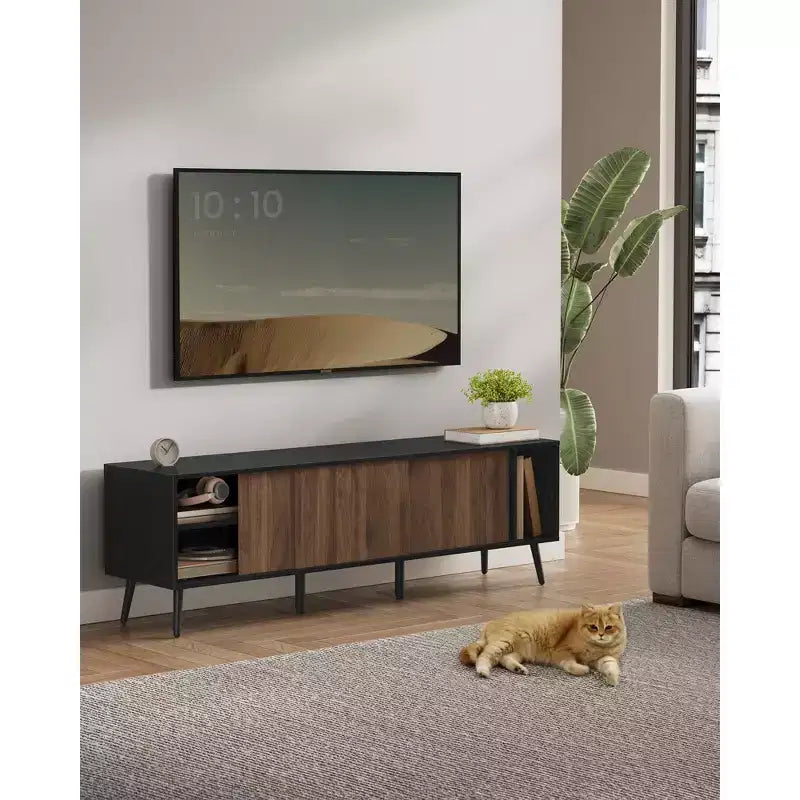 Superfast Toolless Assembly, TV Stand for TVs up to 72 Inches, TV Cabinet, Entertainment Center, Natural Walnut and Ebony Black