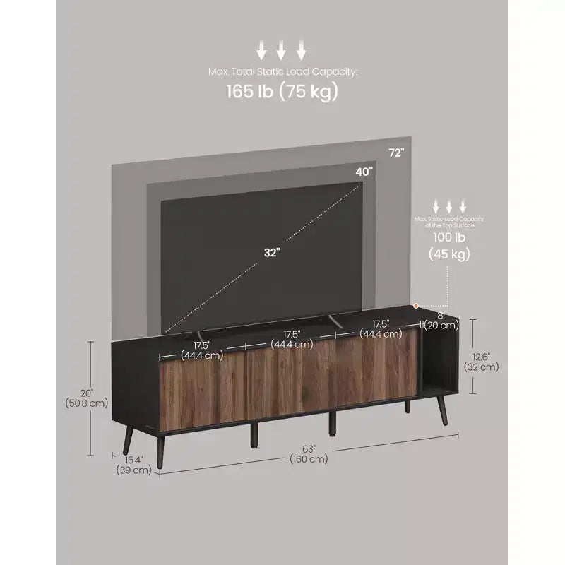 Superfast Toolless Assembly, TV Stand for TVs up to 72 Inches, TV Cabinet, Entertainment Center, Natural Walnut and Ebony Black