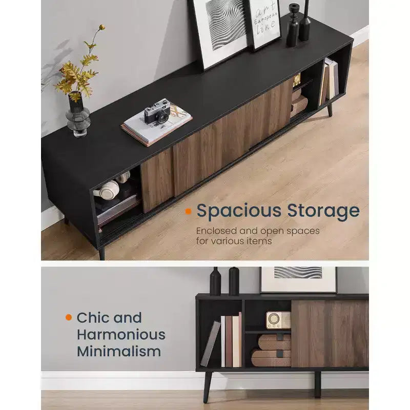 Superfast Toolless Assembly, TV Stand for TVs up to 72 Inches, TV Cabinet, Entertainment Center, Natural Walnut and Ebony Black