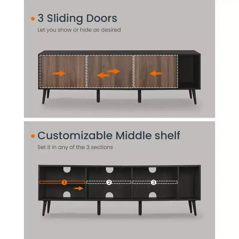 Superfast Toolless Assembly, TV Stand for TVs up to 72 Inches, TV Cabinet, Entertainment Center, Natural Walnut and Ebony Black