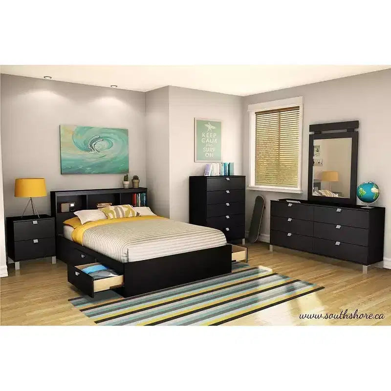 Bookcase Headboard Pure Black Spark Style Headboard