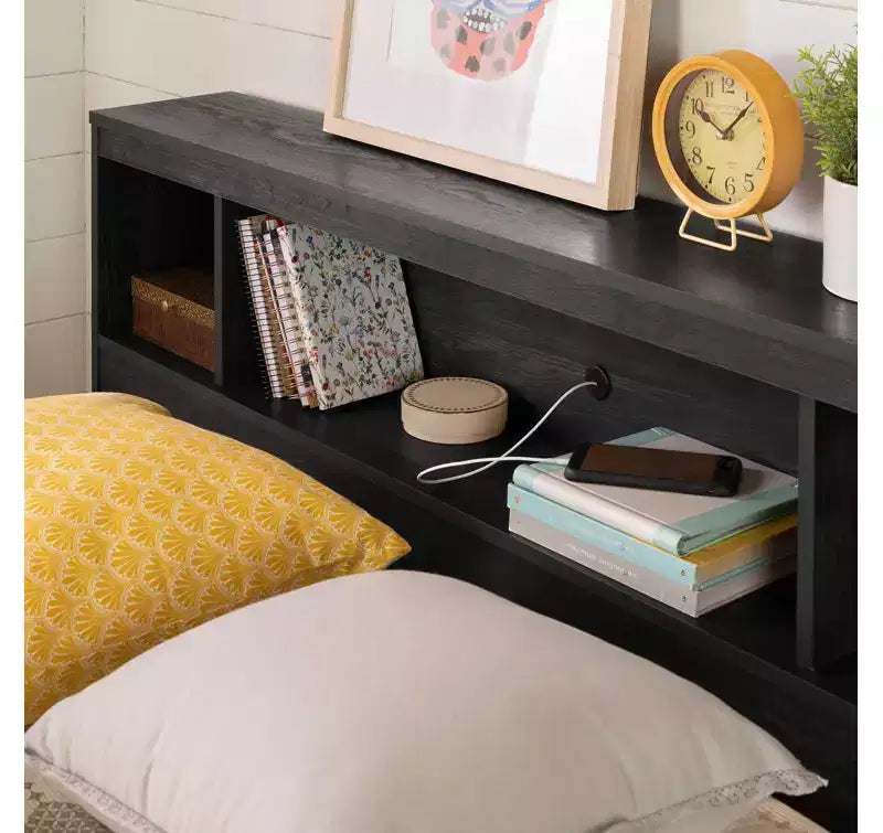 Bookcase Headboard Pure Black Spark Style Headboard