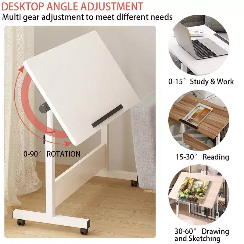 Adjustable Height Standing Desk on Wheels, Foldable Mobile Rolling Laptop Stand Portable Computer Workstations for Small Spaces Home Offices