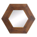 18.5 x 18.5 Inch Hexagon Wall Mirror with Solid Wood Frame Dark Brown