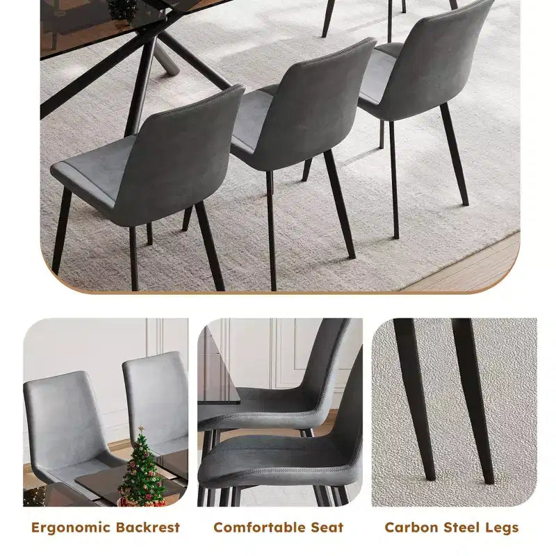 Contemporary 5 Piece Expandable Glass Dining Table Set with Faux Leather Upholstered Chairs