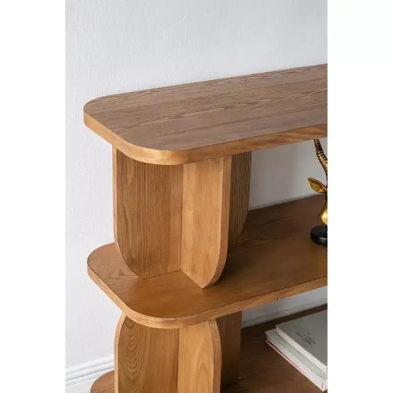 Three Tier Wooden Shelf with Brown Ash Veneer Finish 47x15x32.5