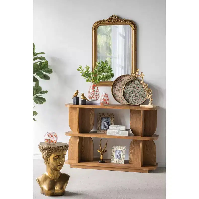 Three Tier Wooden Shelf with Brown Ash Veneer Finish 47x15x32.5