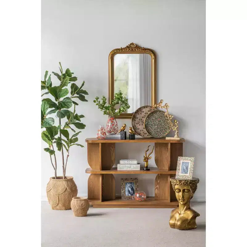 Three Tier Wooden Shelf with Brown Ash Veneer Finish 47x15x32.5