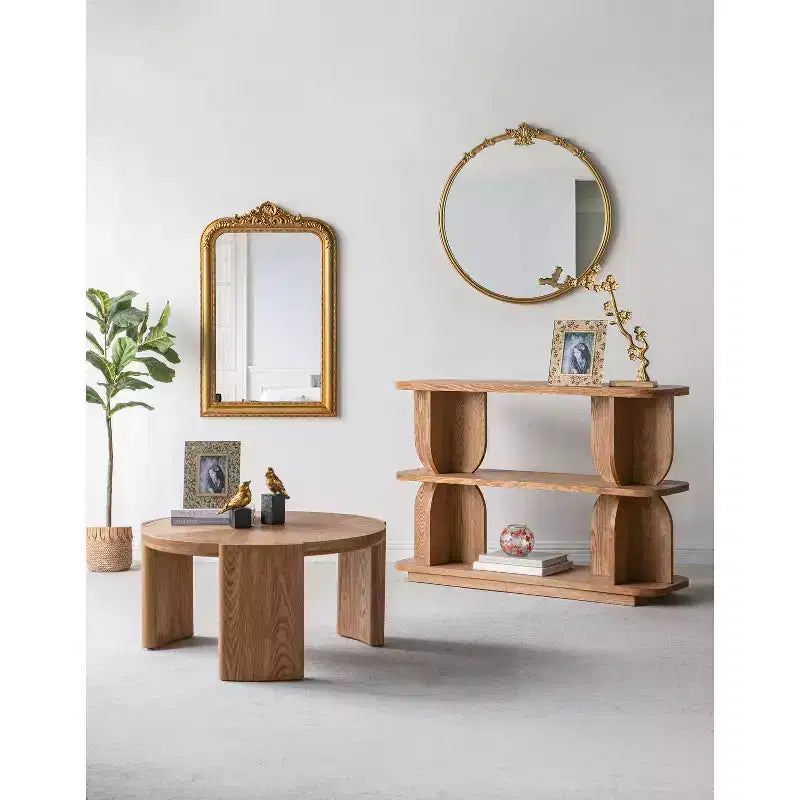 Three Tier Wooden Shelf with Brown Ash Veneer Finish 47x15x32.5