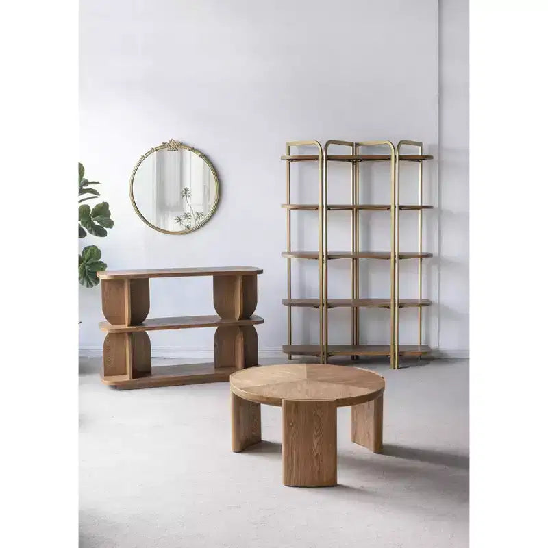 Three Tier Wooden Shelf with Brown Ash Veneer Finish 47x15x32.5