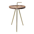 Acacia Wood Side Table with Tripod Steel Legs Brown Gold 16x23.5