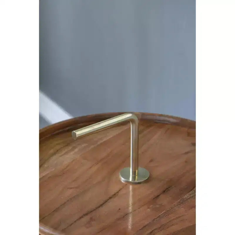 Wood Side Table with Tripod Steel Legs Brown Gold 16x23.5