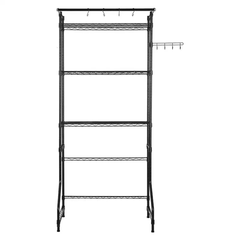 3-Tier Over Washer Dryer Storage Shelf,Adjustable with Hanger Rod & Hooks,Black Laundry Space Saver