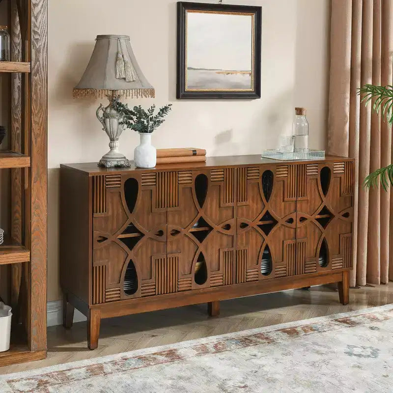 Buffet Sideboard Table, Console Storage Cabinet with 4 Doors & Adjustable Shelves, Sideboard Buffet Cabinet for Kitchen Entryway