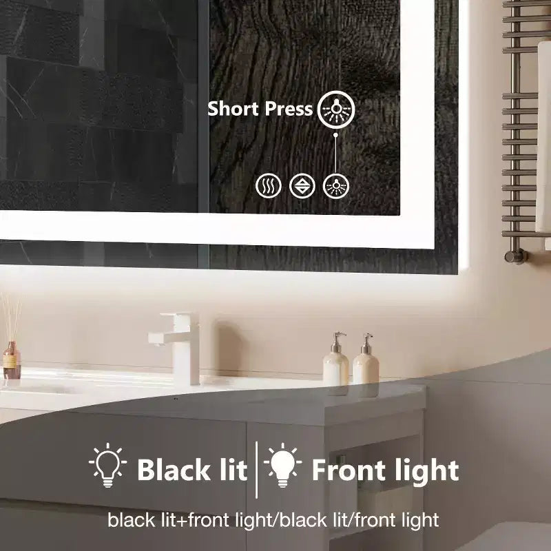 Modern Anti-fog Glass Bathroom Mirror with Dual Light Source & Three Dimmable Modes,Wall Mirror Vanity Mirror for Bathroom