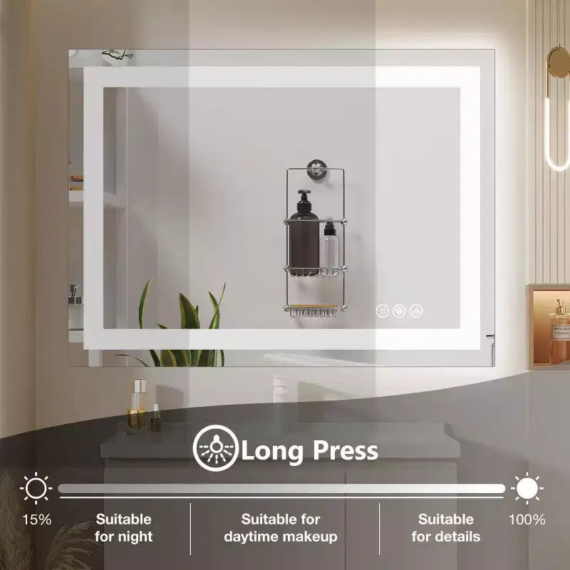Modern Anti-fog Glass Bathroom Mirror with Dual Light Source & Three Dimmable Modes,Wall Mirror Vanity Mirror for Bathroom