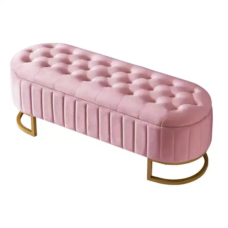 Modern Storage Bench with Button-Tufted Velvet Upholstered Vanity Stool with Metal Leg Elegant End of Bed Bench for Living Room, Bedroom