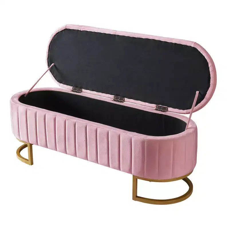 Modern Storage Bench with Button-Tufted Velvet Upholstered Vanity Stool with Metal Leg Elegant End of Bed Bench for Living Room, Bedroom