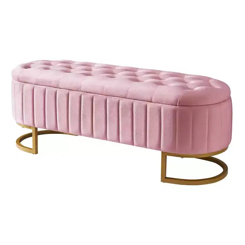 Modern Storage Bench with Button-Tufted Velvet Upholstered Vanity Stool with Metal Leg Elegant End of Bed Bench for Living Room, Bedroom