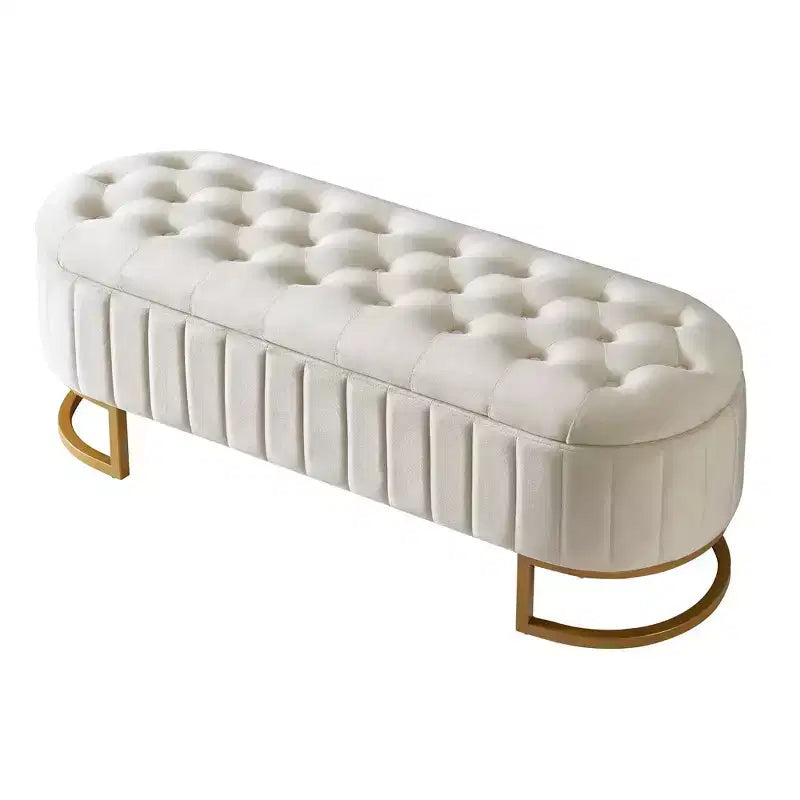 Modern Storage Bench with Button-Tufted Velvet Upholstered Vanity Stool with Metal Leg Elegant End of Bed Bench for Living Room, Bedroom