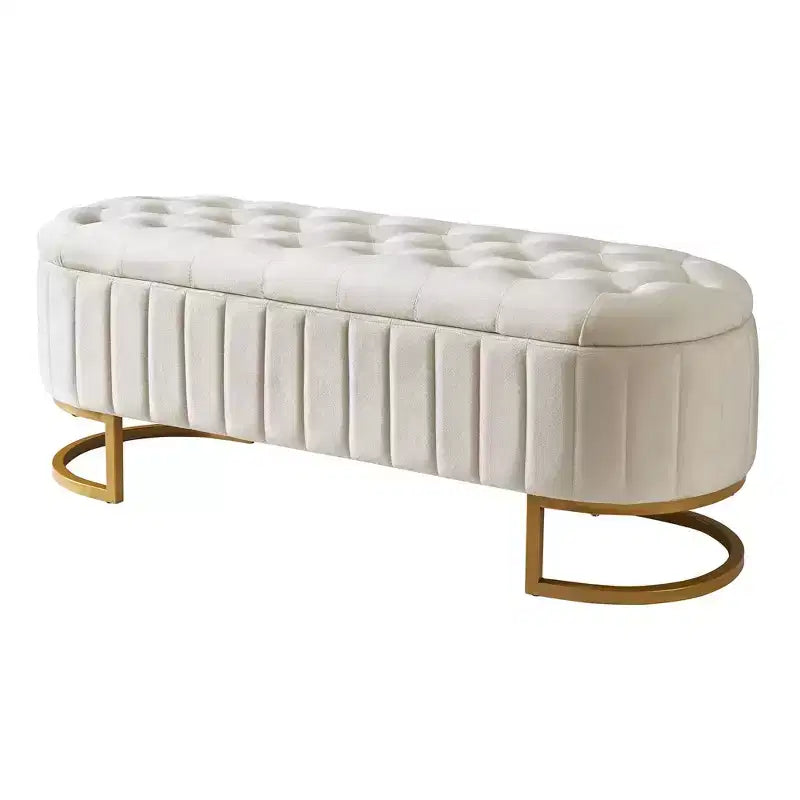 Modern Storage Bench with Button-Tufted Velvet Upholstered Vanity Stool with Metal Leg Elegant End of Bed Bench for Living Room, Bedroom