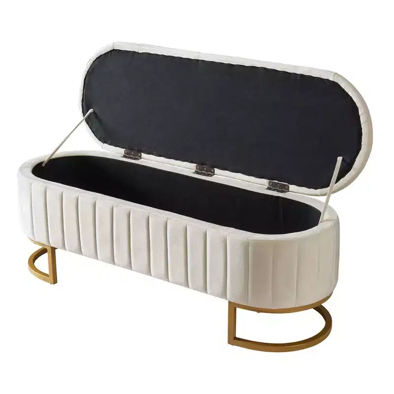 Modern Storage Bench with Button-Tufted Velvet Upholstered Vanity Stool with Metal Leg Elegant End of Bed Bench for Living Room, Bedroom