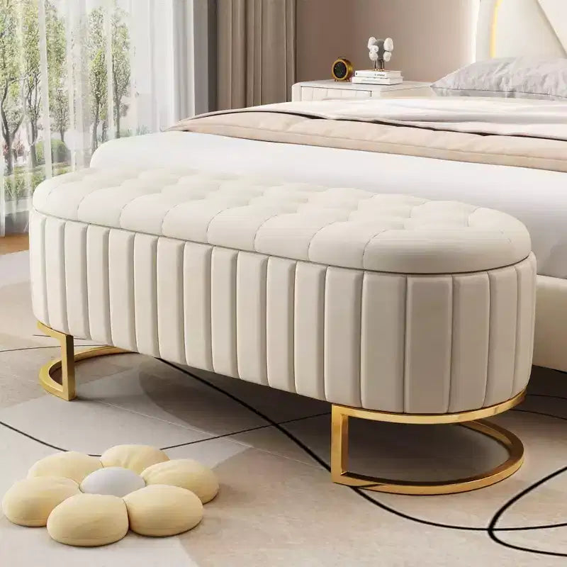TUYOHW Modern Storage Bench with Button-Tufted Velvet Upholstered Vanity Stool with Metal Leg Elegant End of Bed Bench for Living Room, Bedroom