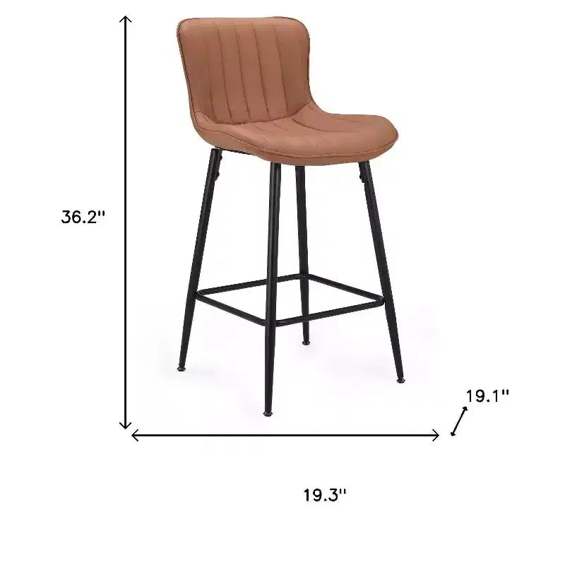 Set of Two 27 Brown and Black Faux Leather and Metal Low Back Counter Height Bar Chairs
