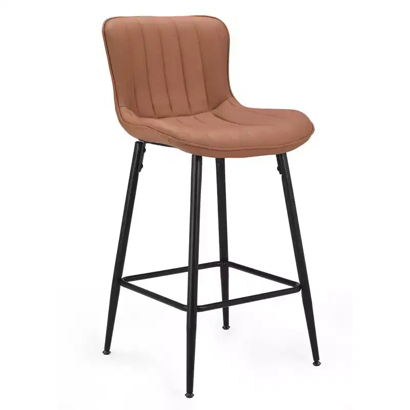 Set of Two 27 Brown and Black Faux Leather and Metal Low Back Counter Height Bar Chairs
