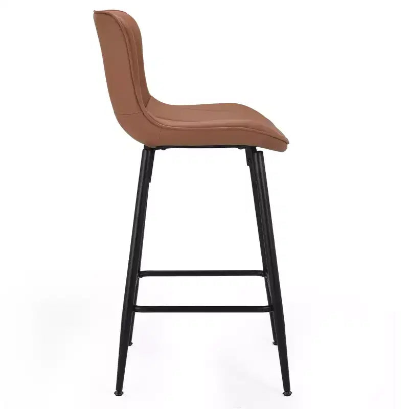 Set of Two 27 Brown and Black Faux Leather and Metal Low Back Counter Height Bar Chairs